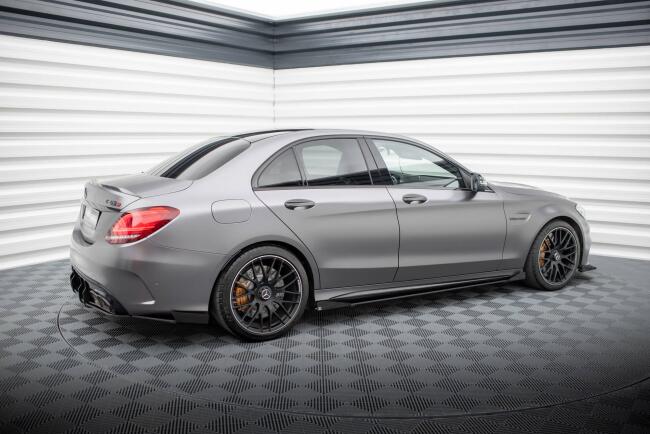 Maxton Design Street Pro Seitenschweller (Paar) für Mercedes C63 Limousine / Kombi W205 Facelift Hochglanz schwarz matt schwarz mit Hochglanz Flaps