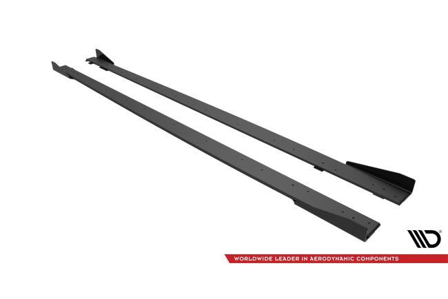Maxton Design Street Pro Seitenschweller (Paar) für Mercedes C63 Limousine / Kombi W205 Facelift Hochglanz schwarz matt schwarz mit Hochglanz Flaps
