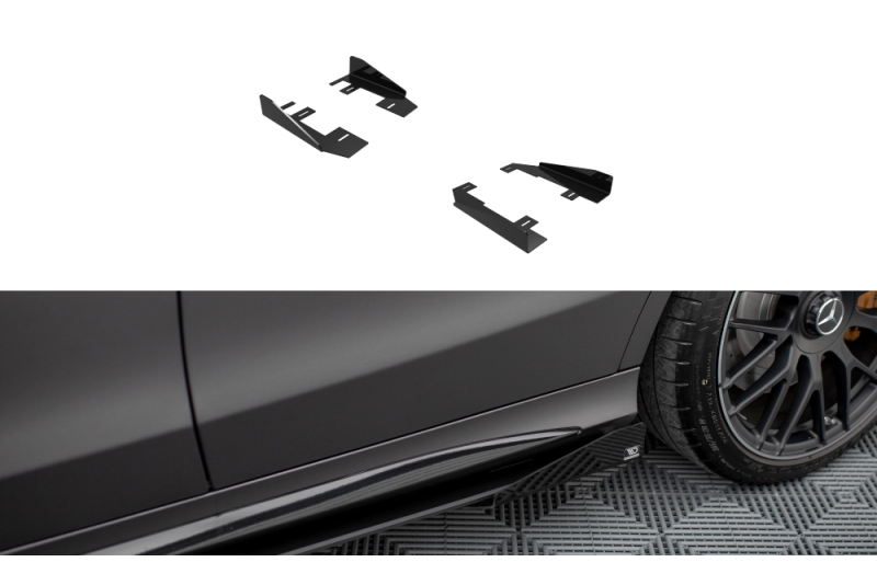 Maxton Design Street Pro Seitenschweller-Flaps für Mercedes C63 Limousine / Kombi W205 Facelift Hochglanz schwarz