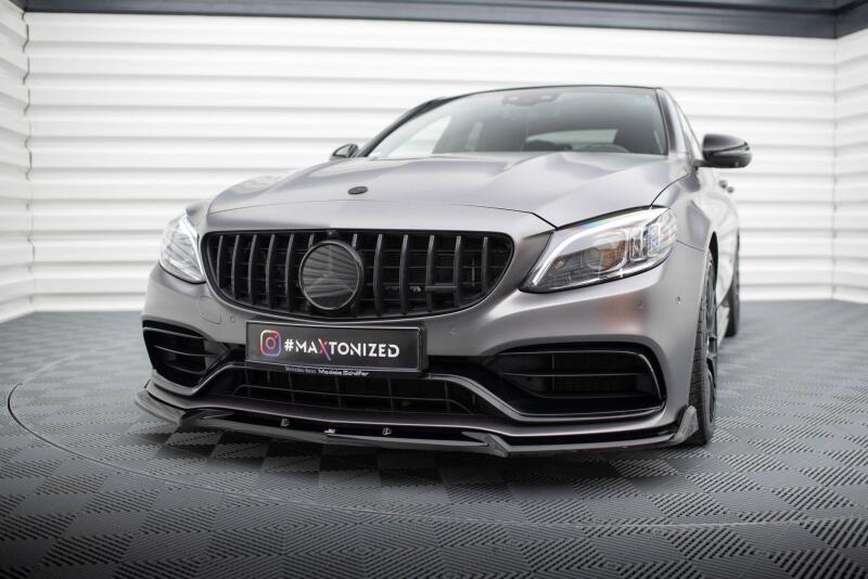 Maxton Design Frontlippe V.2 für Mercedes C63 Limousine / Kombi W205 Facelift Hochglanz schwarz