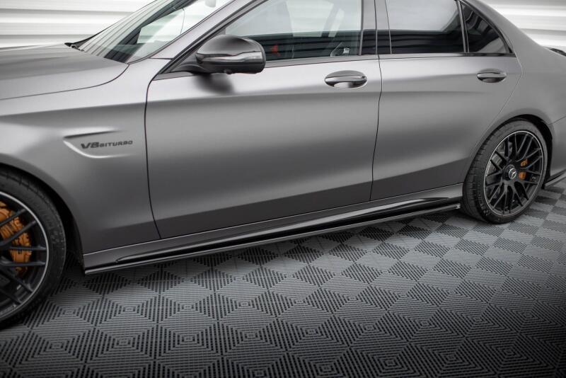 Maxton Design Seitenschweller (Paar) für Mercedes C63 Limousine / Kombi W205 Facelift Hochglanz schwarz