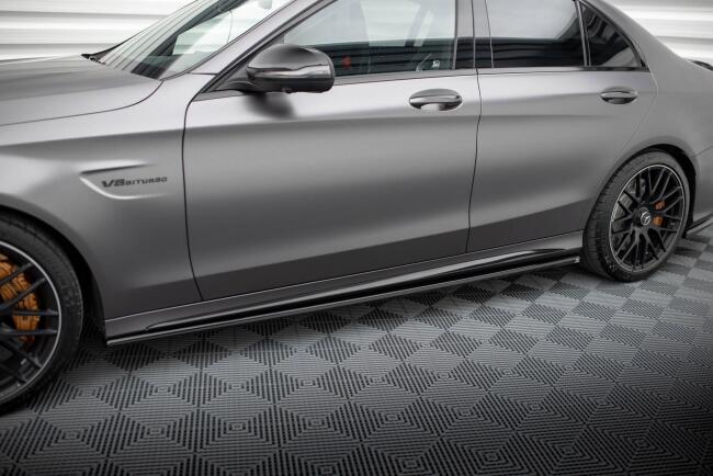 Maxton Design Seitenschweller (Paar) für Mercedes C63 Limousine / Kombi W205 Facelift Hochglanz schwarz