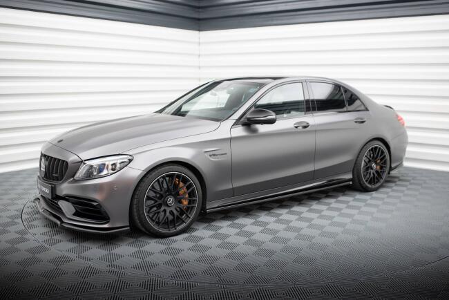 Maxton Design Seitenschweller (Paar) für Mercedes C63 Limousine / Kombi W205 Facelift Hochglanz schwarz