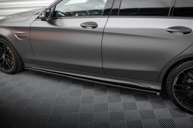 Maxton Design Seitenschweller (Paar) für Mercedes C63 Limousine / Kombi W205 Facelift Hochglanz schwarz