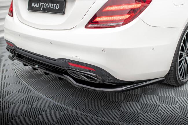 Maxton Design mittlerer Heckdiffusor DTM Look für Mercedes-Benz S AMG-Line W222 Facelift Hochglanz schwarz