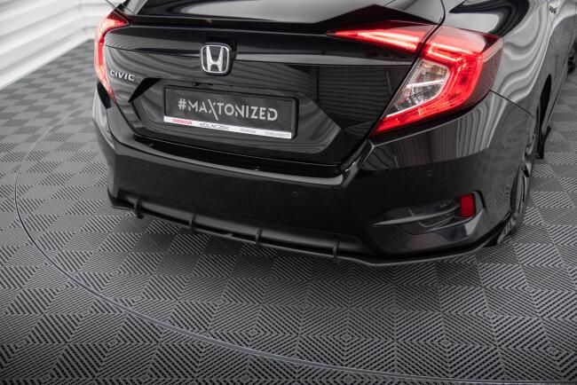 Maxton Design Street Pro Heckdiffusor für Honda Civic Mk10 schwarz mit roten Streifen und Glanz Flaps