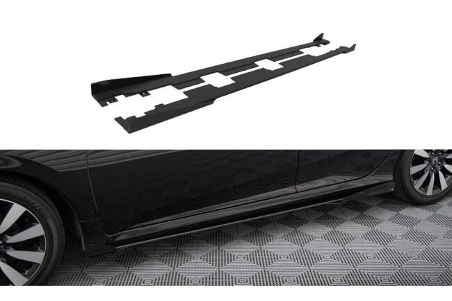 Maxton Design Street Pro Seitenschweller für Honda Civic Mk10 schwarz mit Hochglanz Flaps