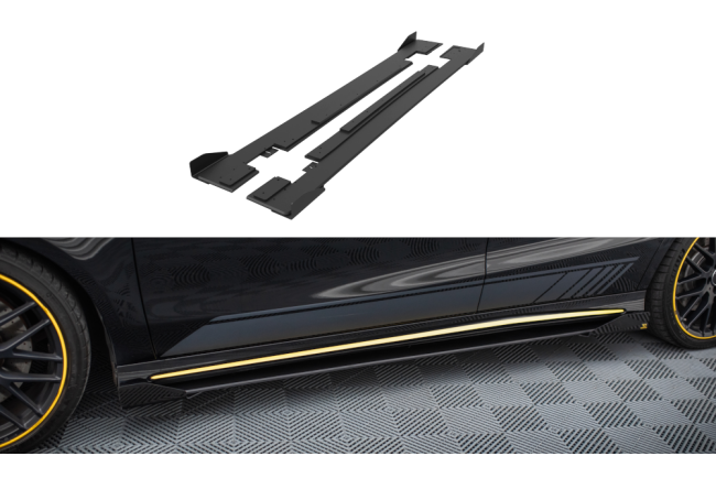 Maxton Design Street Pro Seitenschweller für Mercedes-AMG CLA 45 C117 Facelift schwarz mit Hochglanz Flaps