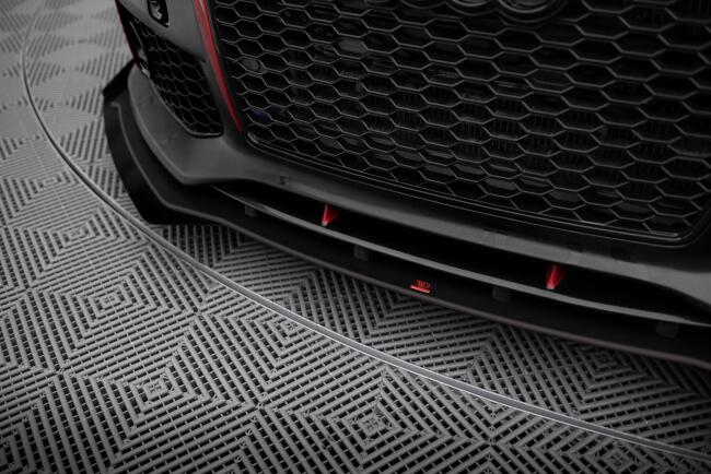 Maxton Design Street Pro Frontlippe für Audi A7 RS7 Look C7 Schwarz-Rot mit Hochglanz Flaps