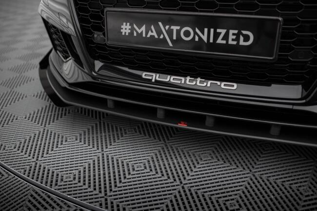 Maxton Design Street Pro Frontlippe für Audi RS3 Limousine 8V Facelift Schwarz-Rot mit Hochglanz Flaps