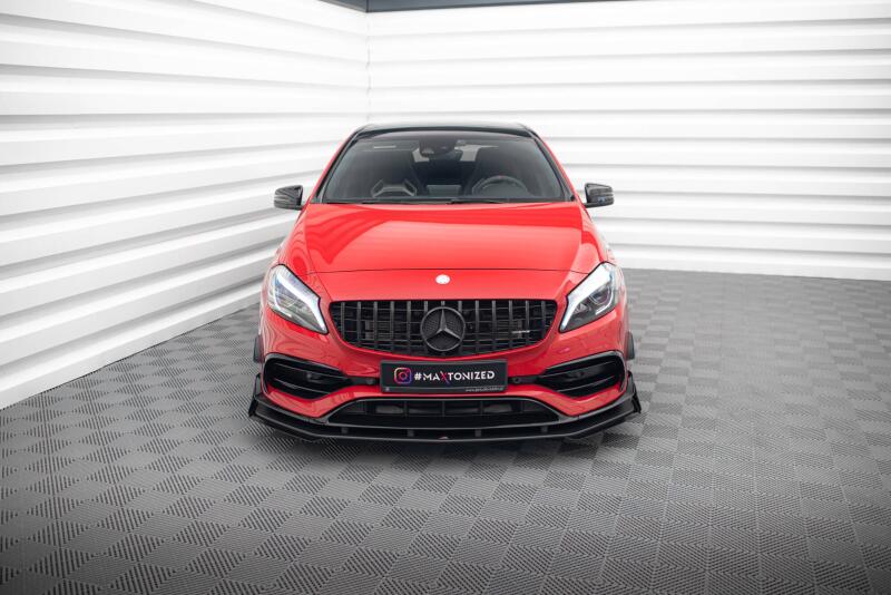 Maxton Design Street Pro Frontlippe für Mercedes-Benz A 45 AMG Aero W176 Facelift Schwarz-Rot mit Hochglanz Flaps