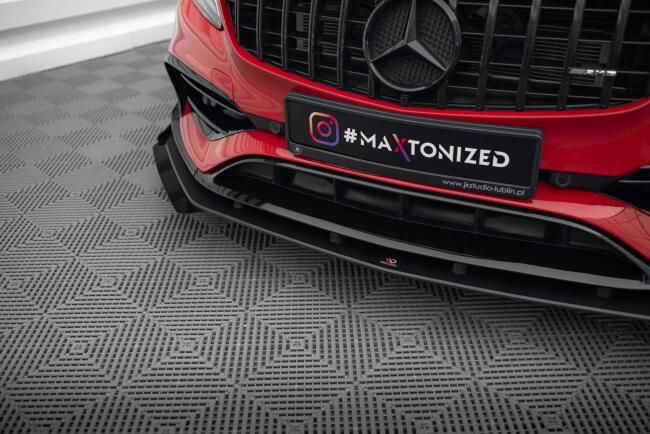 Maxton Design Street Pro Frontlippe für Mercedes-Benz A 45 AMG Aero W176 Facelift schwarz rot mit Hochglanz Flaps