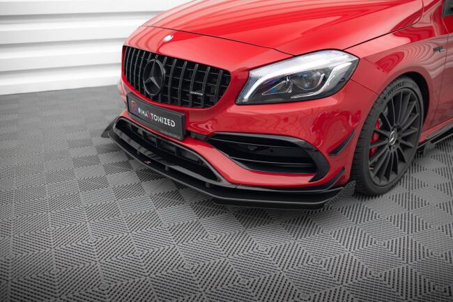 Maxton Design Street Pro Frontlippe für Mercedes-Benz A 45 AMG Aero W176 Facelift Schwarz-Rot mit Hochglanz Flaps