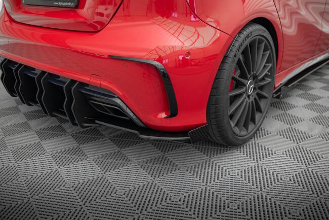 Maxton Design Street Pro Diffusor Flaps für Mercedes-Benz A 45 AMG W176 Facelift Schwarz-Rot mit Hochglanz Flaps