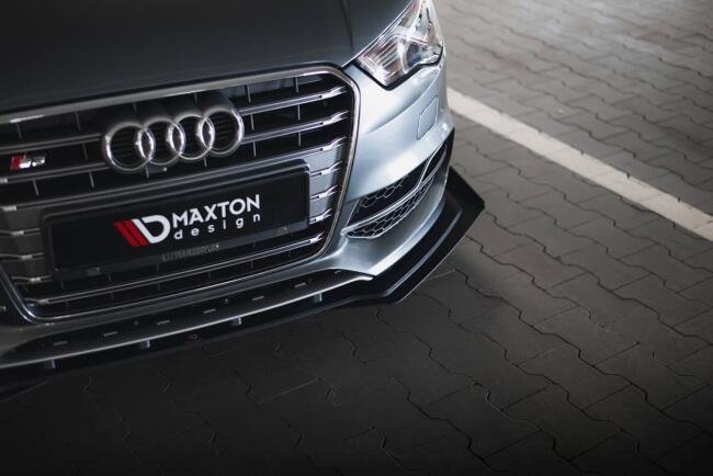 Maxton Design Street Pro Frontlippe für Audi S3 / A3 S-Line Limousine 8V Schwarz matt mit Hochglanz Flaps