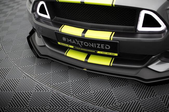 Maxton Design Street Pro Frontlippe für Ford Mustang GT Mk6 Schwarz matt mit Hochglanz Flaps