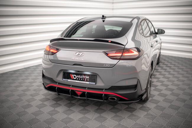 Maxton Design Street Pro Heckdiffusor für Hyundai I30 Fastback N-Line Mk3 Facelift Schwarz matt mit Hochglanz Flaps