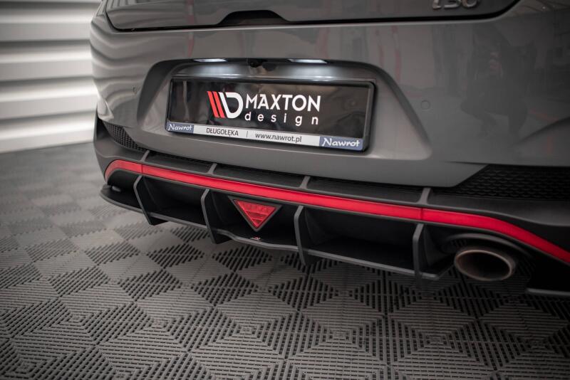 Maxton Design Street Pro Heckdiffusor für Hyundai I30 Fastback N-Line Mk3 Facelift Schwarz-Rot mit Hochglanz Flaps