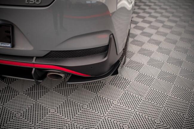 Maxton Design Street Pro Heckdiffusor für Hyundai I30 Fastback N-Line Mk3 Facelift Schwarz-Rot mit Hochglanz Flaps