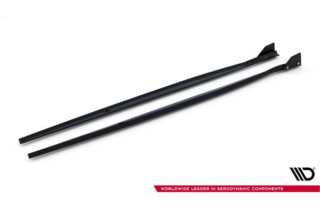 Maxton Design Seitenschweller mit Flaps (Paar) V.4 für BMW 1er F20 M-Paket / M140i Facelift Hochglanz schwarz