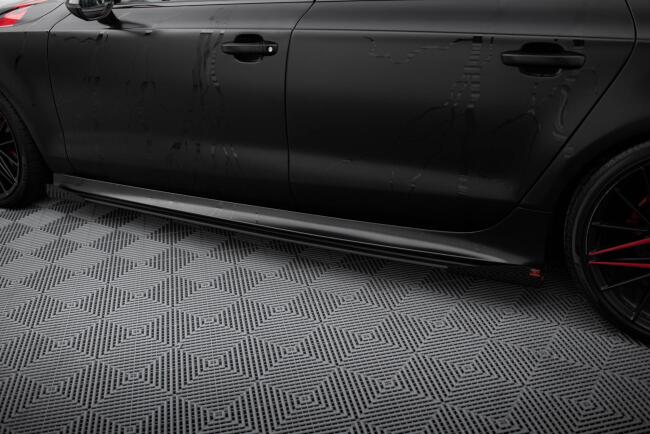 Maxton Design Street Pro Seitenschweller für Audi A7 S-Line C7 schwarz mit Hochglanz Flaps