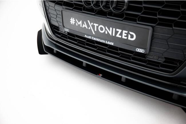 Maxton Design Street Pro Frontlippe für Audi A5 F5 Facelift Schwarz-Rot mit Hochglanz Flaps