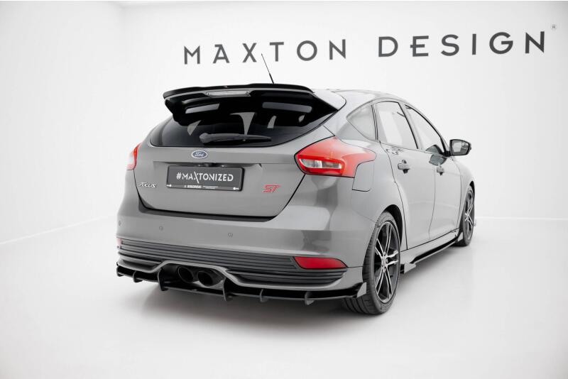 Maxton Design Street Pro Heckdiffusor für Ford Focus ST Mk3 Facelift schwarz mit Hochglanz Flaps