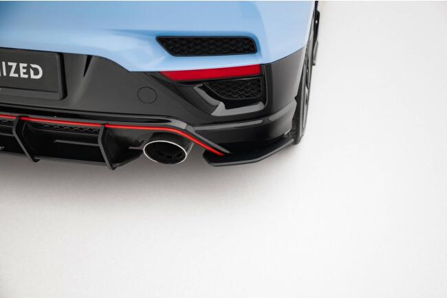 Maxton Design Street Pro Diffusor Flaps für Hyundai Veloster N Mk2 schwarz mit roten Streifen