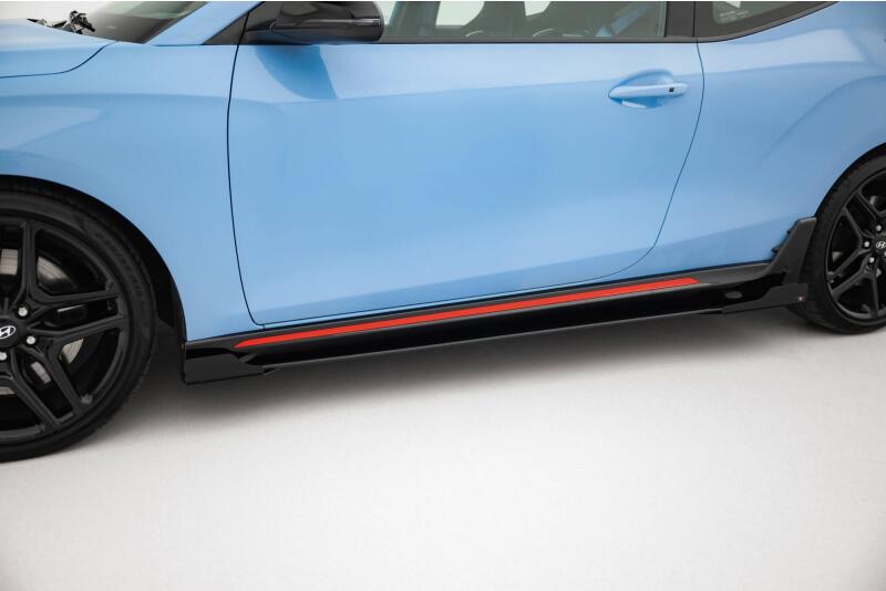 Maxton Design Street Pro Seitenschweller (Paar) für Hyundai Veloster N Mk2 rot mit Hochglanz schwarzen Flaps