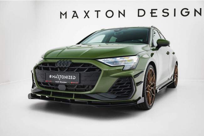 Maxton Design Street Pro Frontlippe V.1 für Audi S3 / A3 S-line 8Y Facelift Hochglanz schwarz