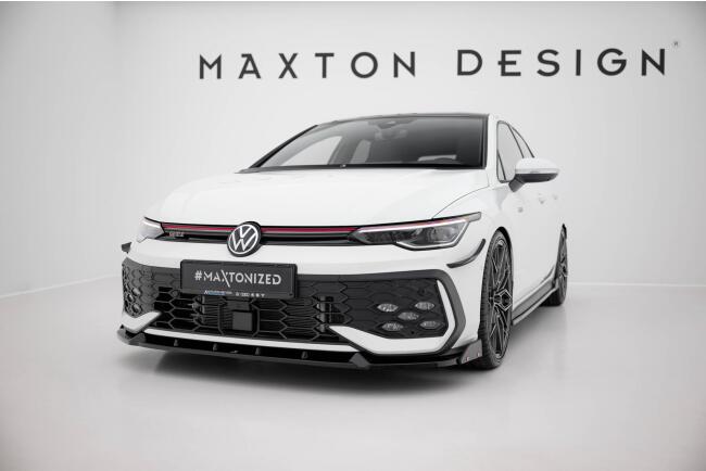 Maxton Design Frontlippe V.2 für VW Golf 8 Facelift GTI / GTE / R-Line Hochglanz schwarz mit Flaps