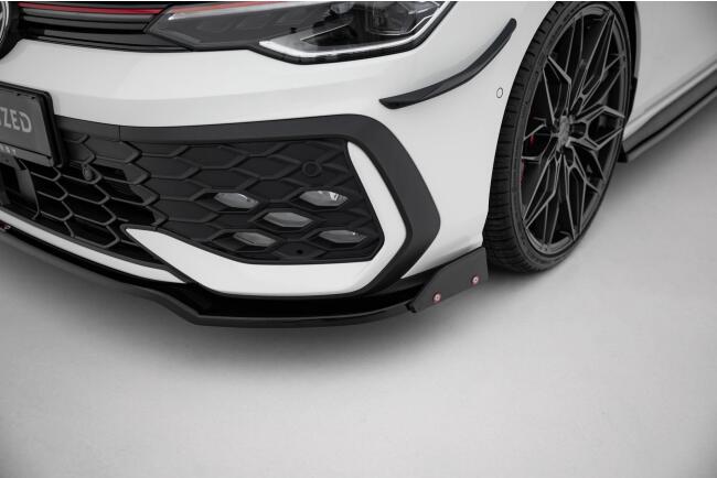 Maxton Design Frontlippe V.3 für VW Golf 8 Facelift GTI / GTE / R-Line Hochglanz schwarz mit schwarzen Flaps