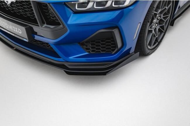 Maxton Design Street Pro Frontlippe mit Flaps für Ford Mustang GT Mk7 matt schwarz mit Hochglanz Flaps