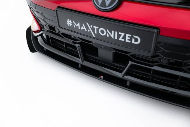 Maxton Design Street Pro Frontlippe mit Flaps für VW Golf 8 GTI Clubsport Facelift rot mit schwarzen Hochglanz Flaps
