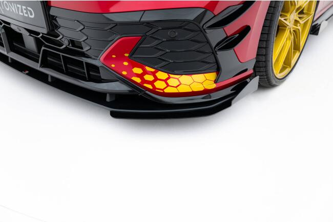 Maxton Design Street Pro Frontlippe mit Flaps für VW Golf 8 GTI Clubsport Facelift rot mit schwarzen Hochglanz Flaps