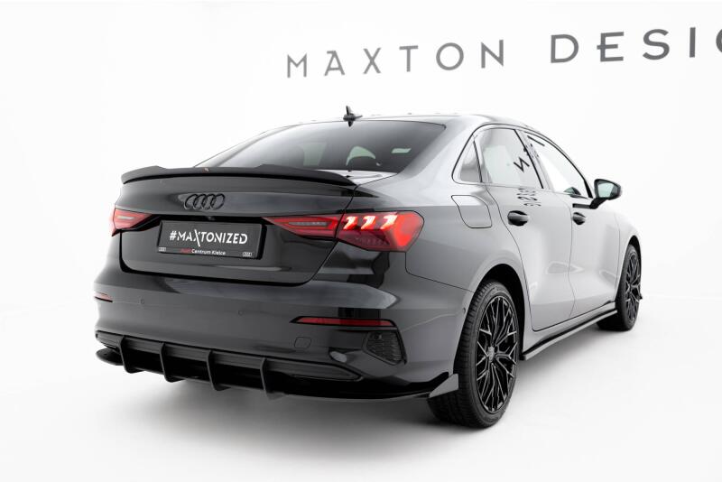 Maxton Design Street Pro Heckdiffusor für Audi A3 Limousine 8Y Schwarz matt mit Hochglanz Flaps