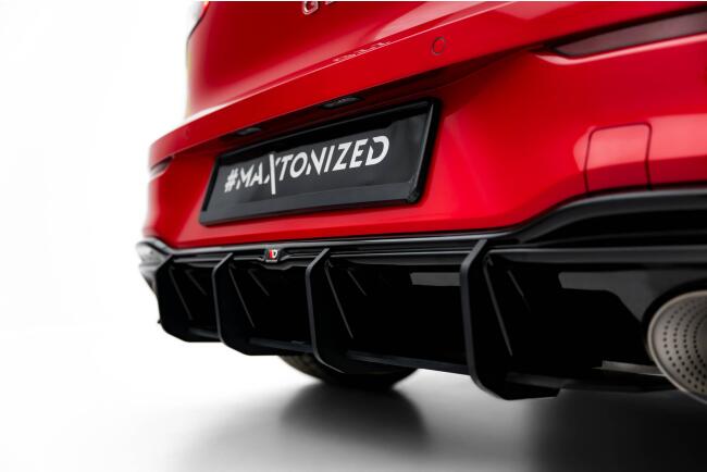 Maxton Design Street Pro Heckdiffusor V.1 für VW Golf 8 GTI Clubsport Facelift Schwarz mit roten Streifen