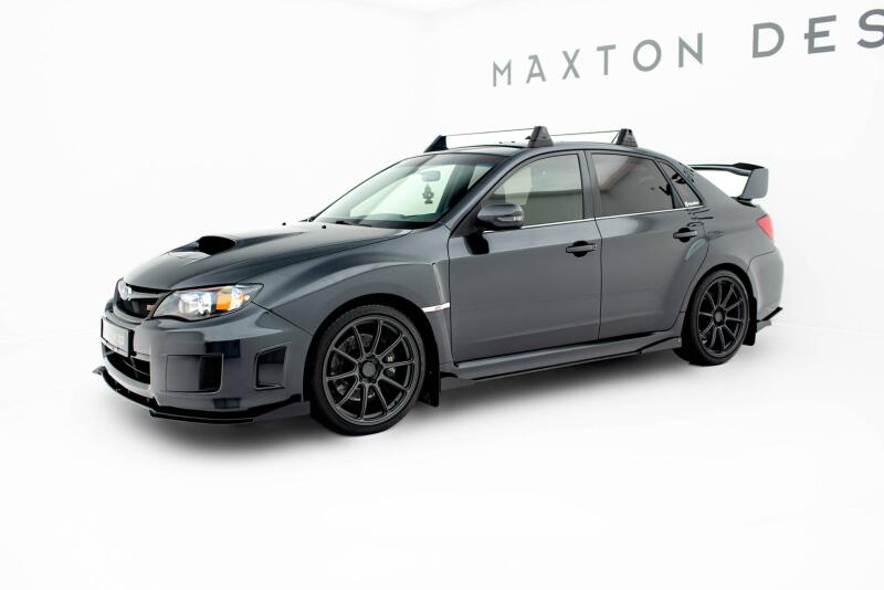 Maxton Design Street Pro Seitenschweller (Paar) mit Flaps für Subaru Impreza WRX STI Mk3 Facelift Rot mit schwarzen Hochglanz Flaps