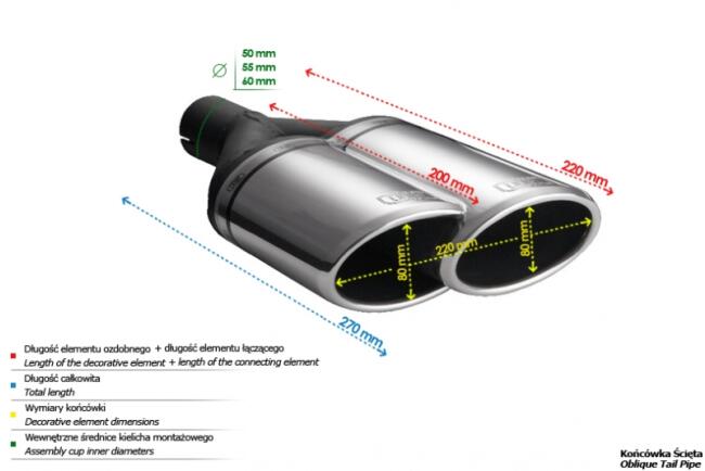Sportauspuff Endschalldämpfer für VW Golf 7 Variant Facelift 2017-2020 Endrohre 220x80mm