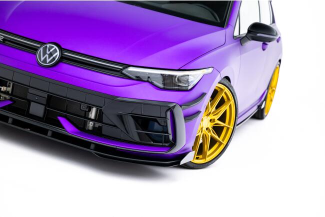 Maxton Design Street Pro Frontlippe mit Flaps für VW Golf 8 R Facelift Schwarz mit Hochglanz Flaps