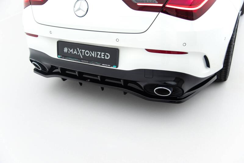 Maxton Design mittlerer Heckdiffusor DTM Look für Mercedes-AMG CLA 35 / 45 Coupe / Shooting Break C118 / X118 Facelift Hochglanz schwarz