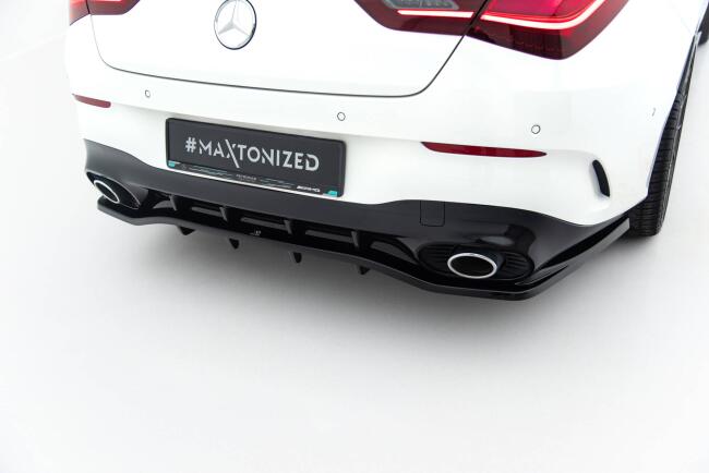 Maxton Design mittlerer Heckdiffusor DTM Look für Mercedes-AMG CLA 35 / 45 Coupe / Shooting Break C118 / X118 Facelift Hochglanz schwarz