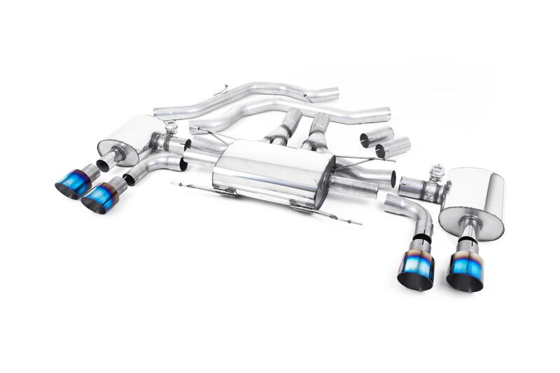 Milltek Sport Auspuffanlage für Alfa Romeo Giulia Quadrifoglio 2.9 V6 Biturbo (ohne OPF) 2017-2023 Titan-geflämmt 4 x 100mm