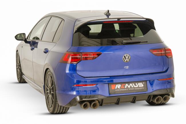 REMUS Sport Auspuffanlage für VW Golf 8 R 2.0 TSI 4Motion 320 PS und 333 PS (mit OPF) 2020-2024 Titan beschichtet 4 x 100mm