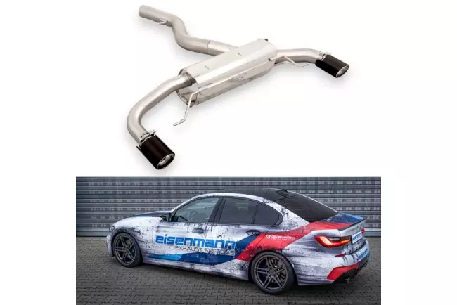 Eisenmann Klappen Sportauspuff für BMW 3er G20 / G21 / G22 / G23 / 320i, 330i und 430i (auch xDrive) 2018-2021 Schwarz 2 x 90mm