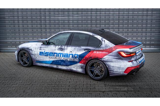 Eisenmann Edelstahl Klappenauspuff für BMW 3er 320i / 320i xDrive (G20) Limousine (2.0 Turbo, 184 PS) Endrohre 2x90mm rund schwarz LeMans Design, mit EG-Genehmigung