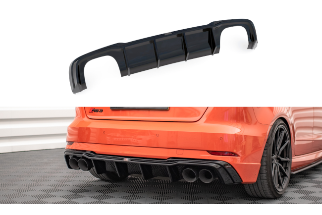 Maxton Design Heckdiffusor mit Milltek Sport Auspuff für Audi RS3 Sportback 8V Facelift Schwarz 4 x 100m