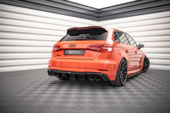 Maxton Design Heckdiffusor mit Milltek Sport Auspuff für Audi RS3 Sportback 8V Facelift Schwarz 4 x 100m