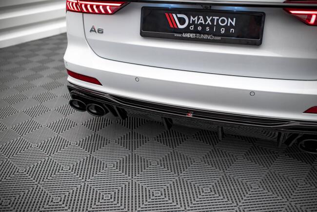B-Ware Maxton Design Heckdiffusor mit Endrohr Attrappe Schwarz für Audi A6 S-Line C8