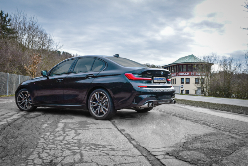 Eisenmann Edelstahl Klappenauspuff für BMW 3er M340i / M340i xDrive (G21) Touring (3.0 Turbo, 374 PS) Endrohre 4x90mm rund schräg Carbon, mit EG-Genehmigung